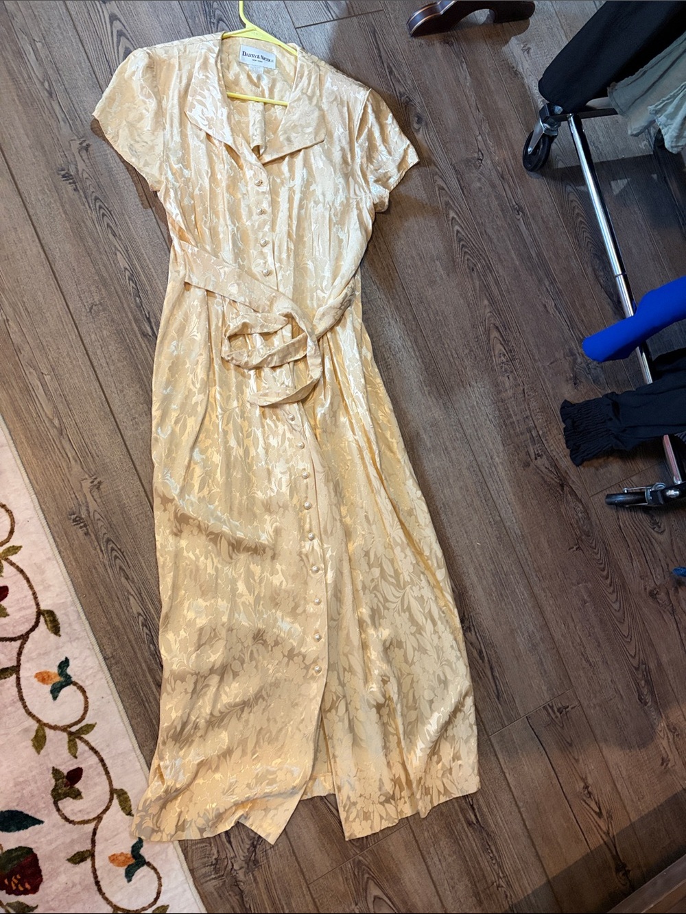 Danny & Nicole Champagne Cream Floral Jacquard Button-Front Maxi Dress